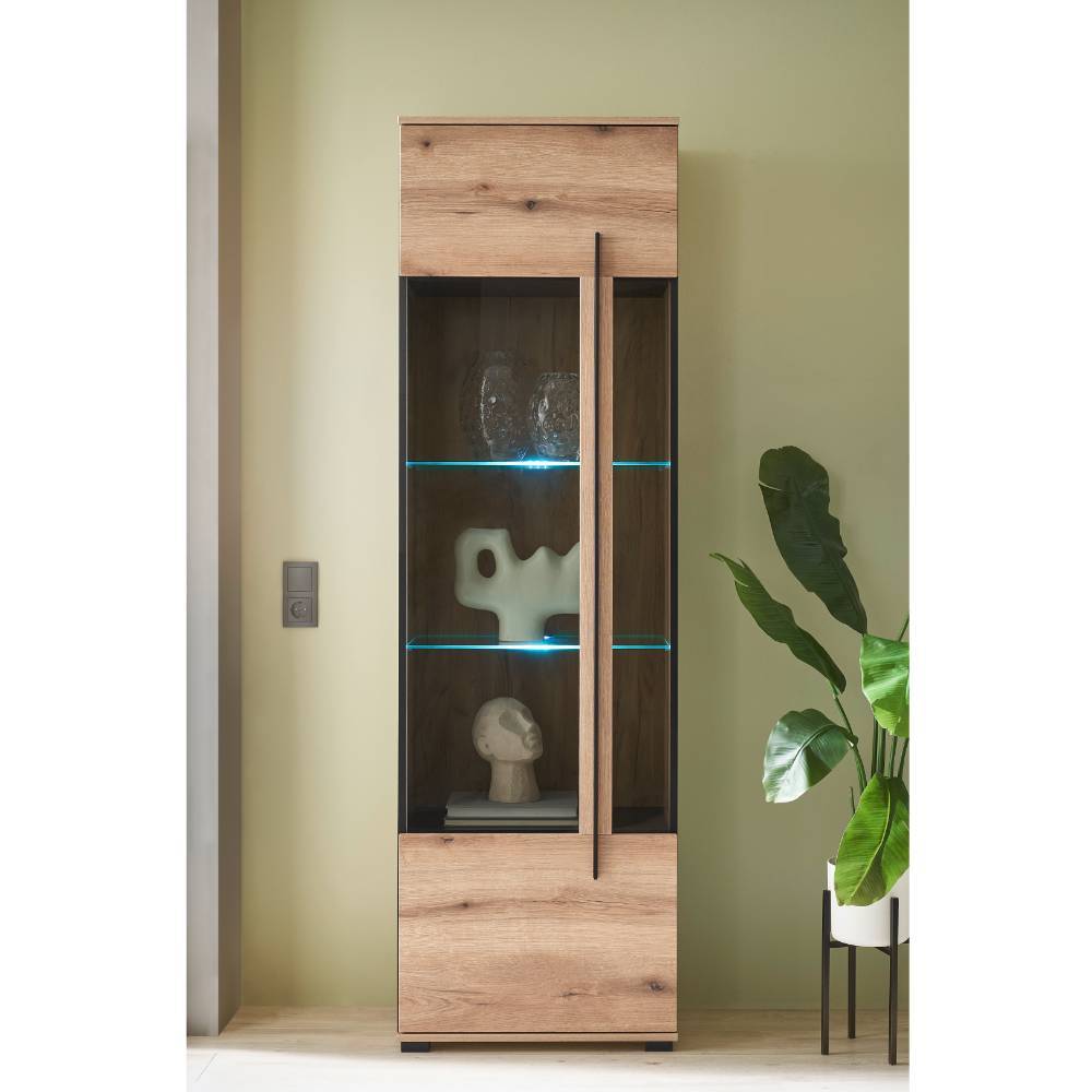 Design Vitrine in Holzoptik Eiche Natur - Brocus