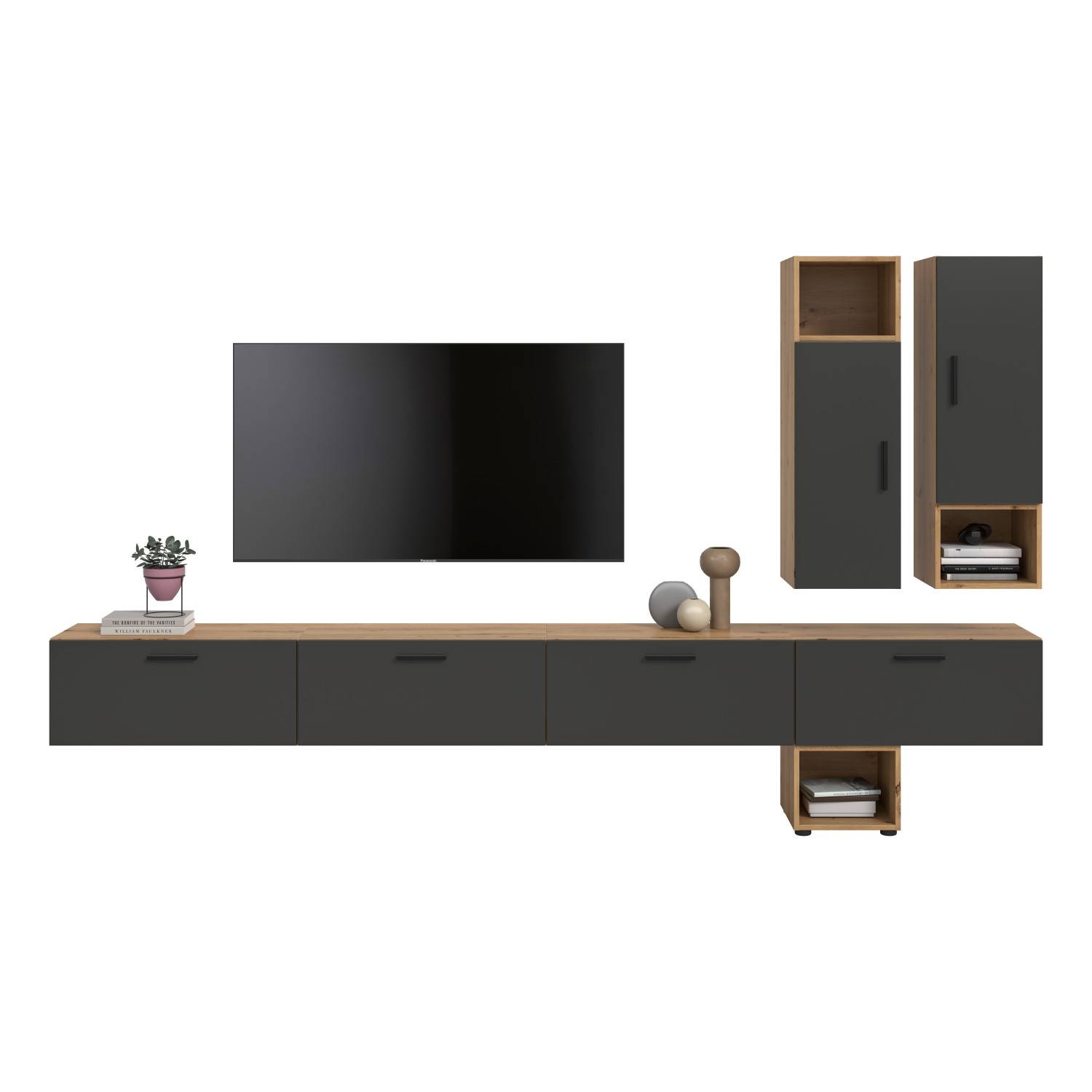 Fernsehwand mit langem Lowboard - Estoron I (vierteilig)