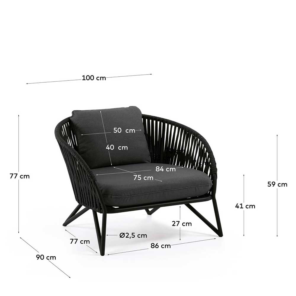 Lounge Sessel aus Kordel Geflecht & Stahl - Magona