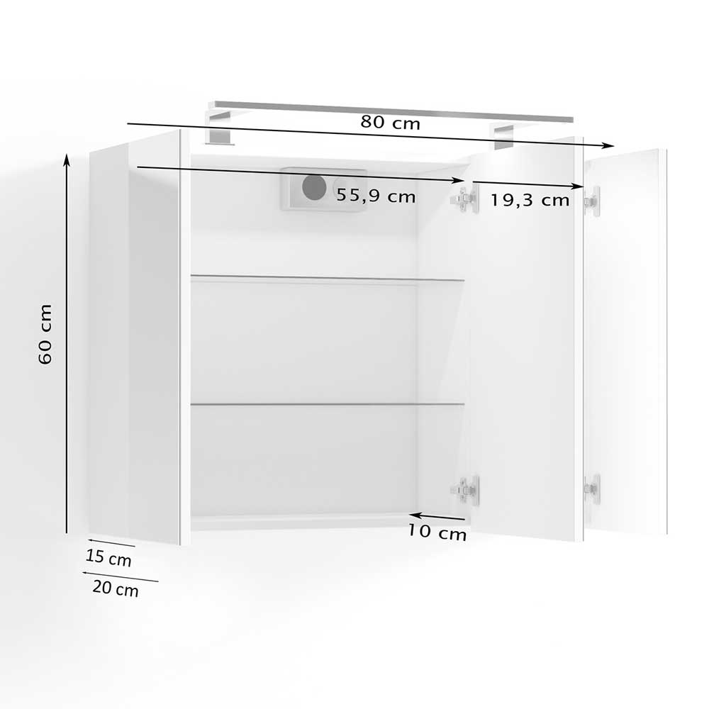 Weißer Spiegelschrank mit LED Licht - 3-türig - Rumanian