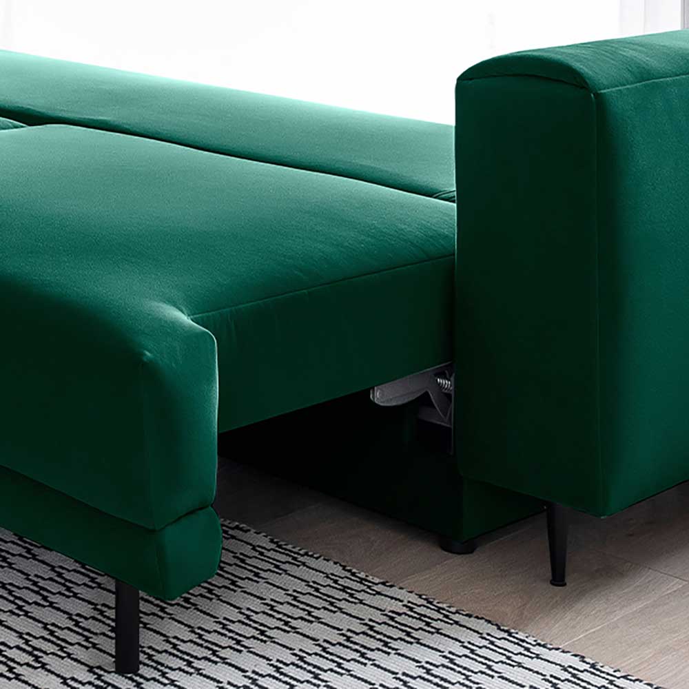 Velours-Couch in Dunkelgrün mit Bettfunktion - Shipper