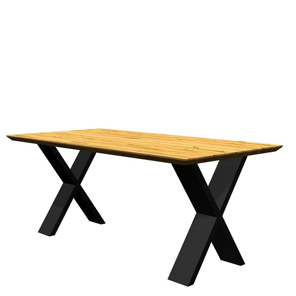 Eiche Tisch mit Schweizer Kante und X-Füßen - Tablona
