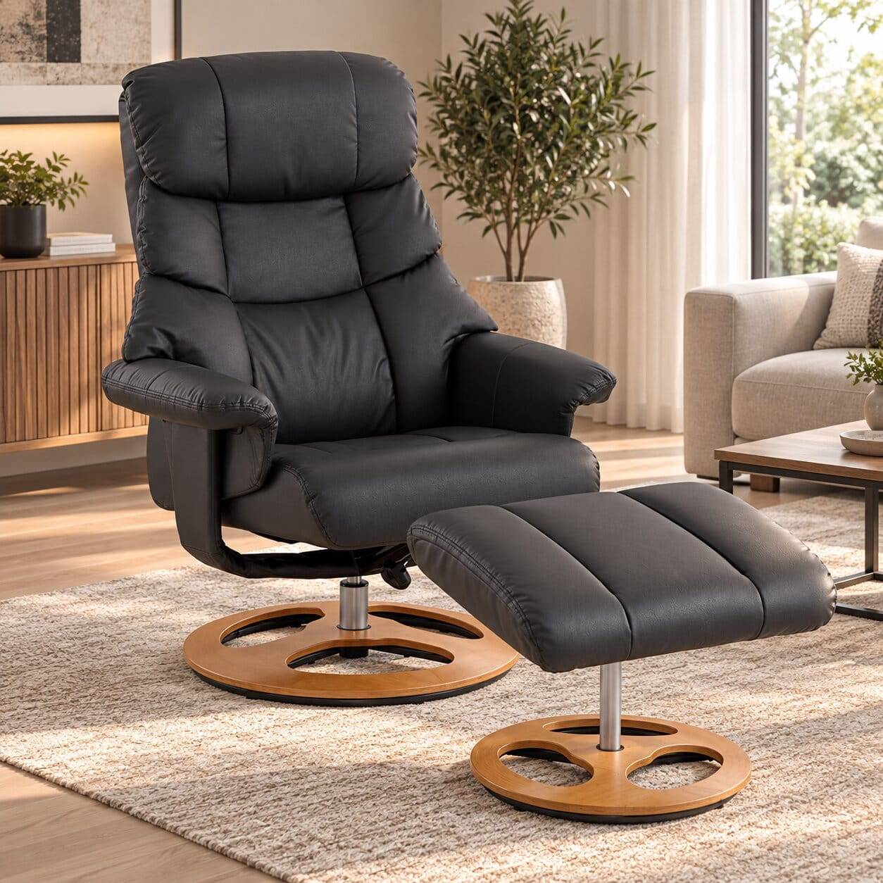 Wohnzimmer Relaxsessel aus Leder in Grau - Racana (zweiteilig)