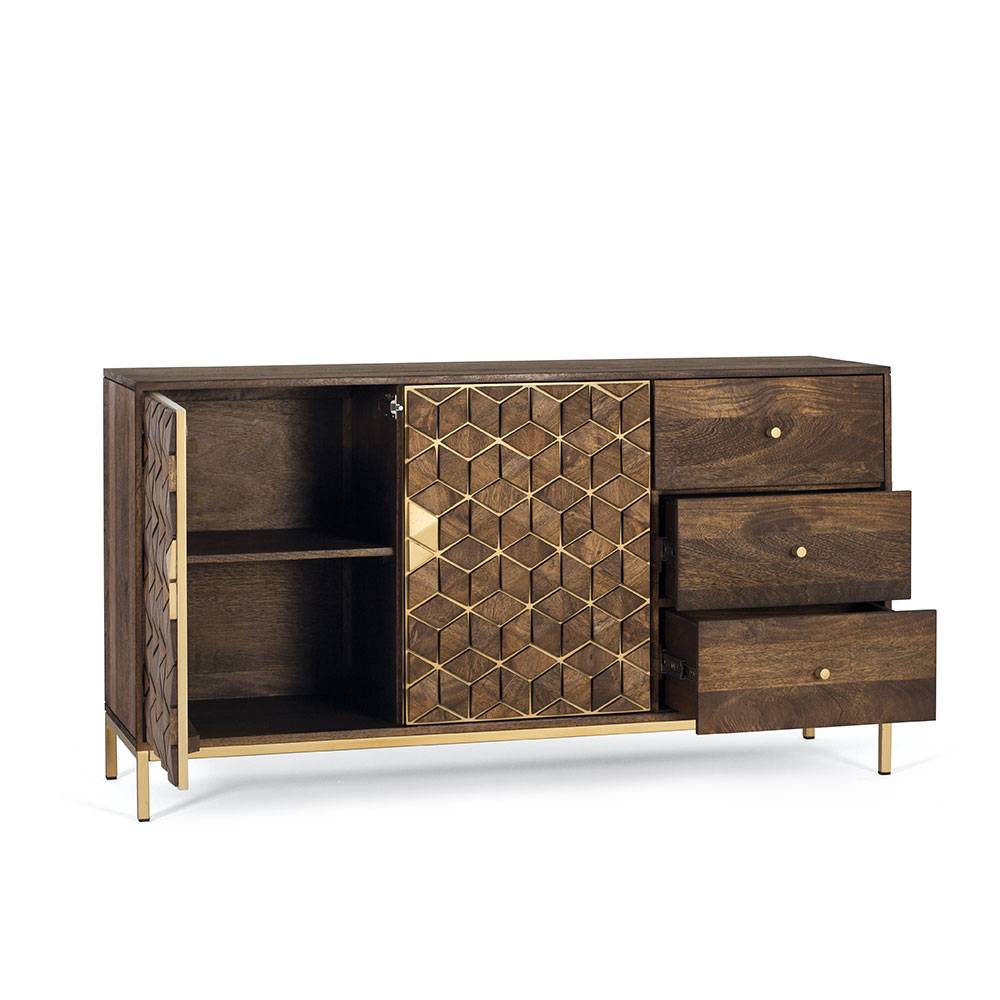 Design Kombi-Kommode in Walnuss Braun und Gold - Feregato