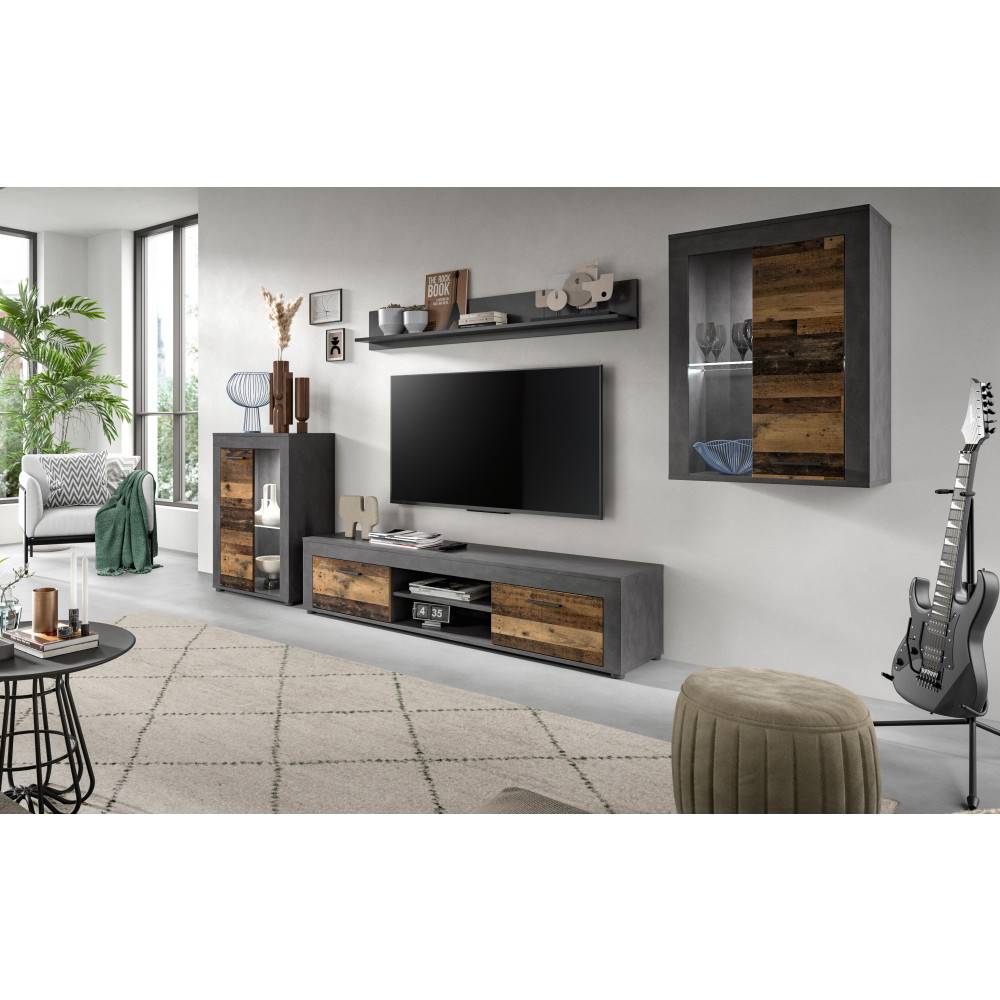 Stilvolle Wohnwand mit TV-Lowboard, Hängeschrank und Wandregal in urbanem Design – Istrewy