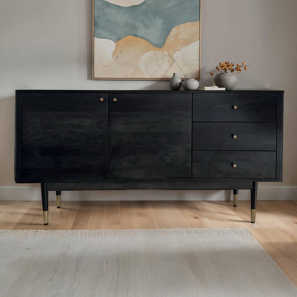 Massivholz-Sideboard in Schwarz mit Gold - Top