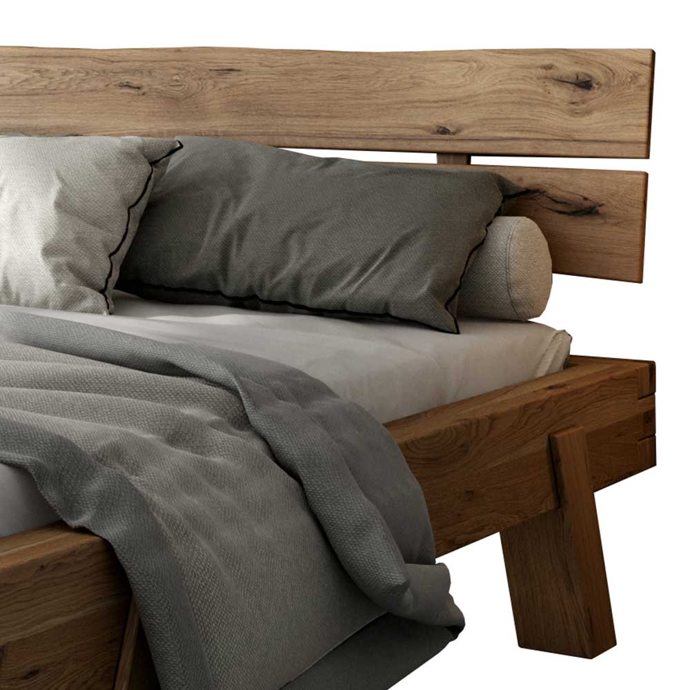 Rustikal-modernes Bett aus Asteiche Massivholz - Raistan