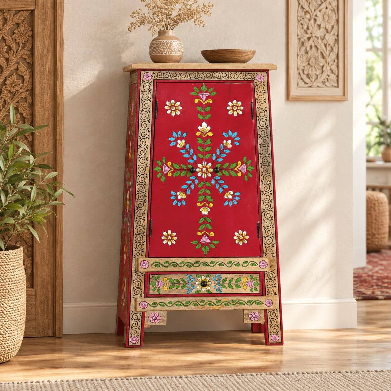 Boho Kommode mit Blumen Dekor im Folklore Style - Gionala