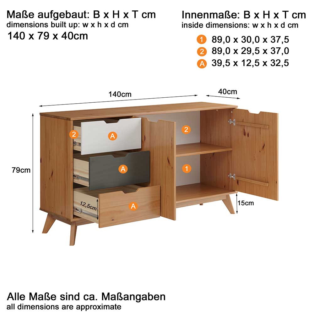 Holz Sideboard im Skandinavischen Stil - Atlona
