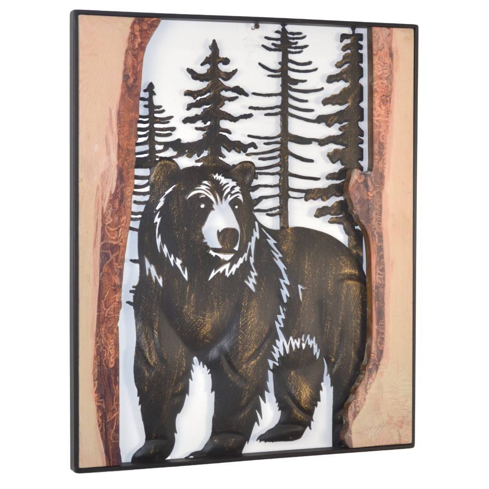 Rustikales Wandbild mit Bären- und Wald-Silhouette, schwarzer Rahmen für stilvolle Wanddeko – Tilli