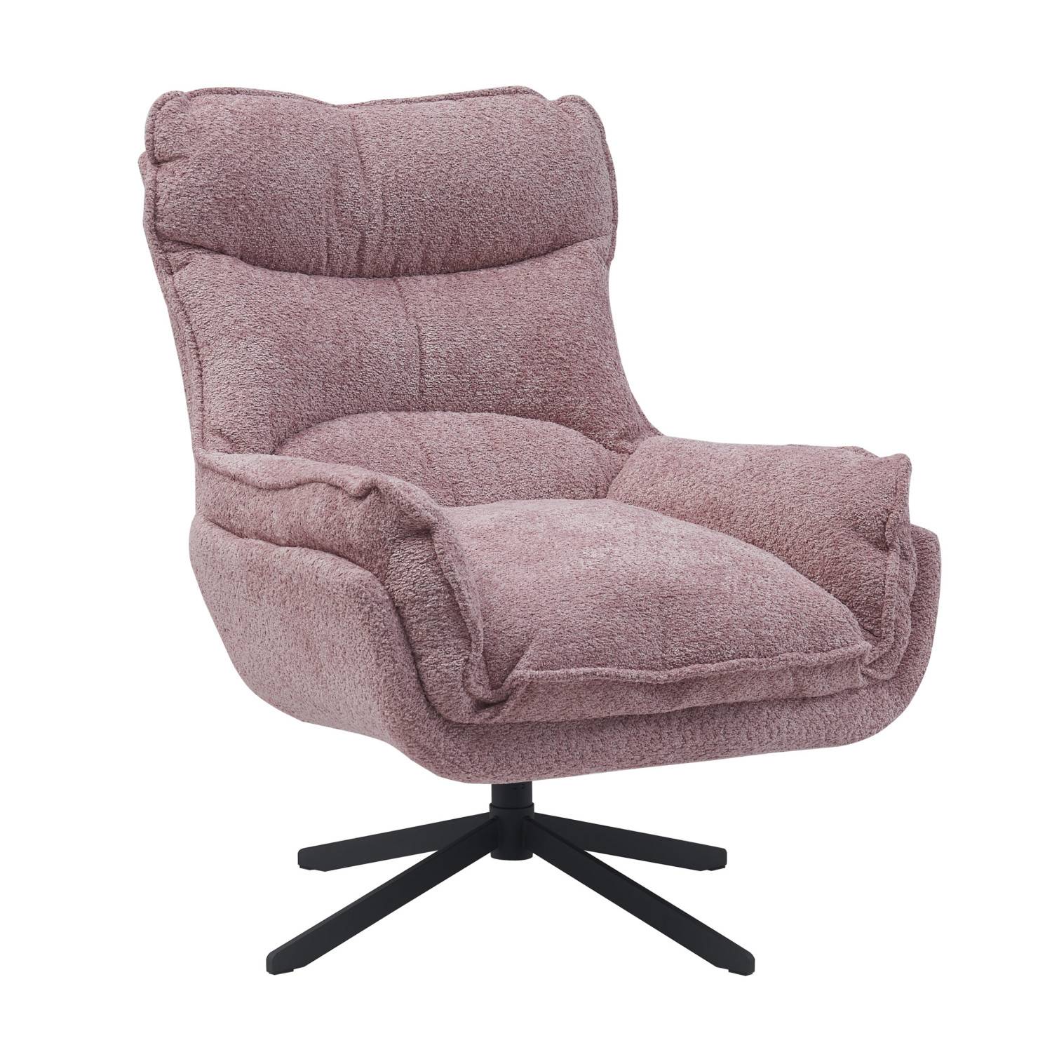 Rosa Komfortsessel mit drehbarer schwarzer Basis aus Teddy-Stoff – Lenessia