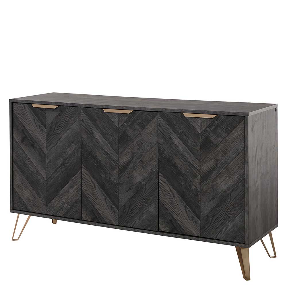 Türen-Kommode in Holzoptik Black Wash - Salivi V