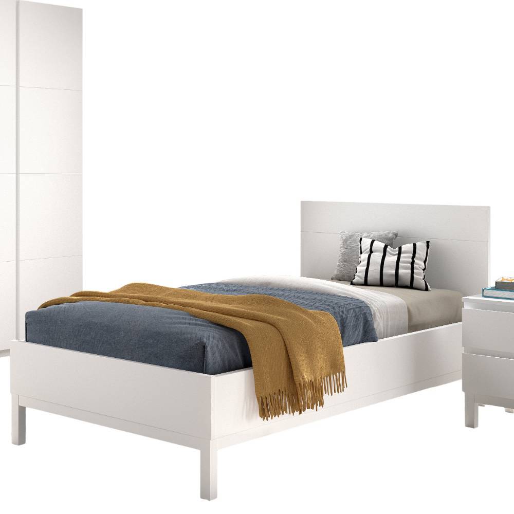 Weißes Jugendbett mit Kopfteil und Lattenrost für Schlafzimmer – Crocinol