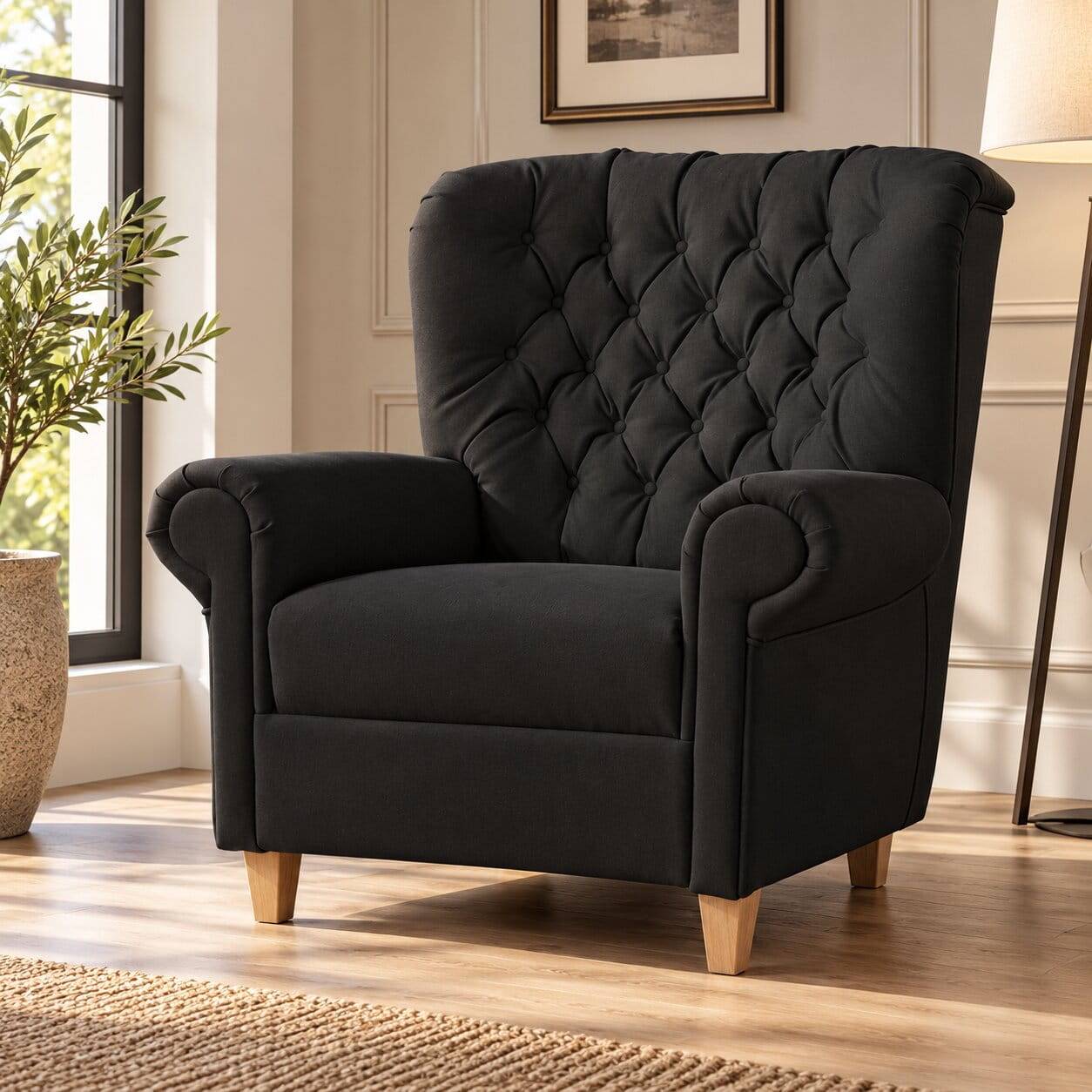 Chesterfield Polstersessel in Schwarz Kunstleder - Centurion