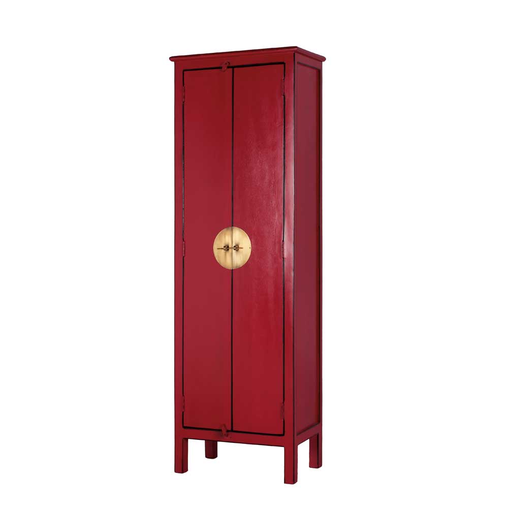 60x180x35 Massivholz Schrank in Rot lackiert - Iscian