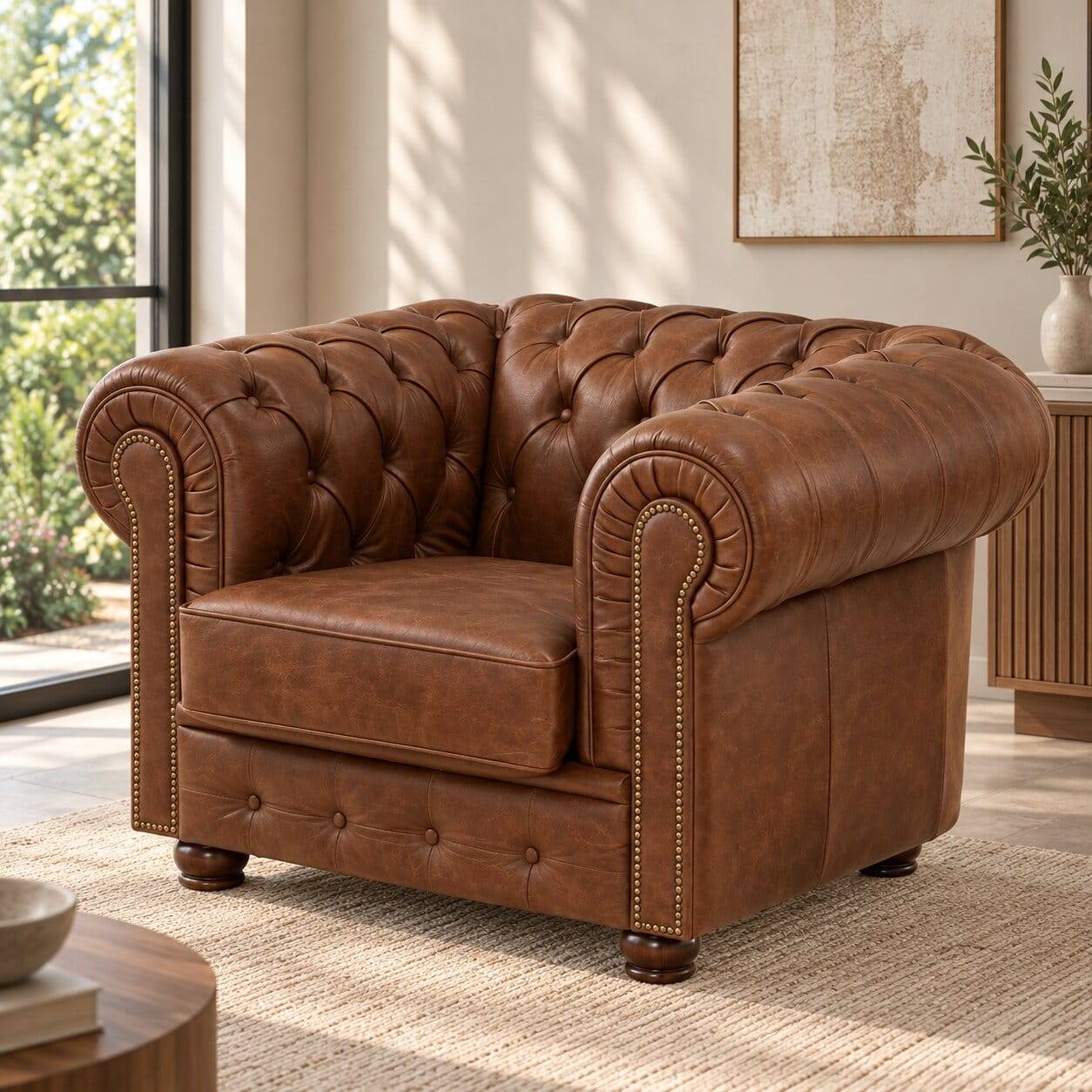 Leder Polstersessel im Chesterfield Look - Gonron