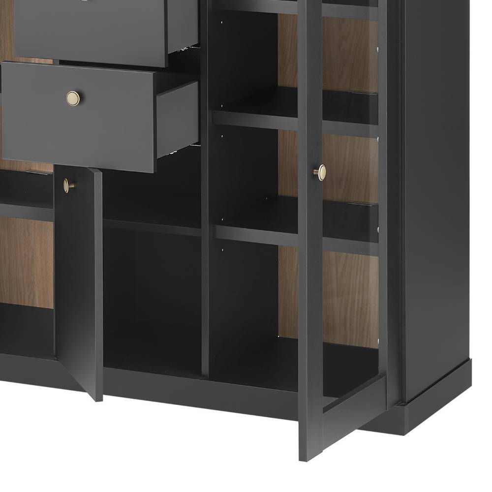 Modern Country Highboard Vitrine in Mattschwarz - Lulumo