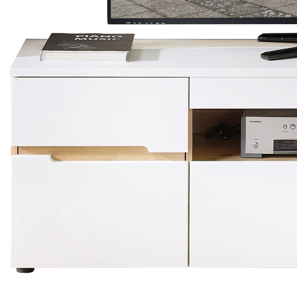 TV Board in Weiß und Holzoptik Eiche - Anesto