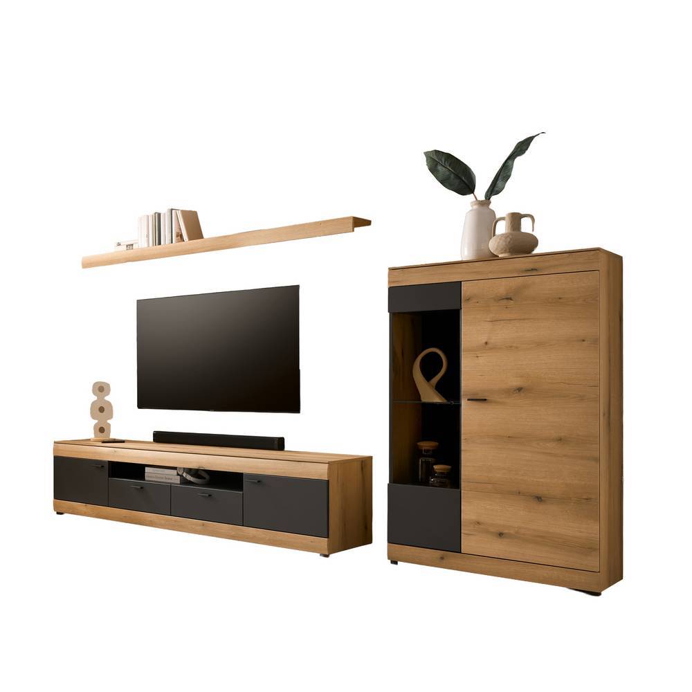 Wohnzimmer Anbauwand in Eiche Optik - Addara (dreiteilig)