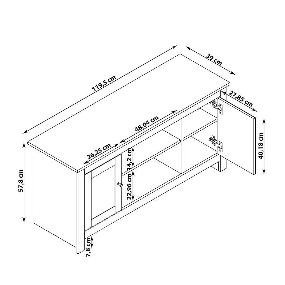 Eichefarbenes Landhaus TV Board 120x58x39 cm - Eliandas