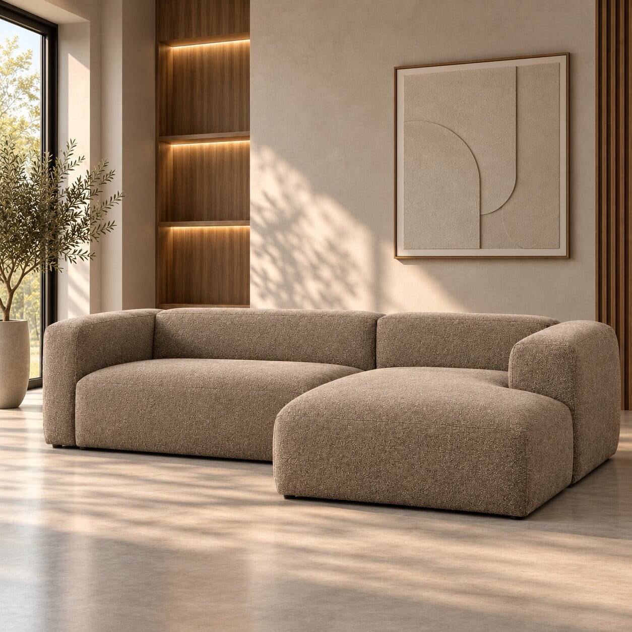 Hochwertige Chenille Eckcouch in Beige - Crotone