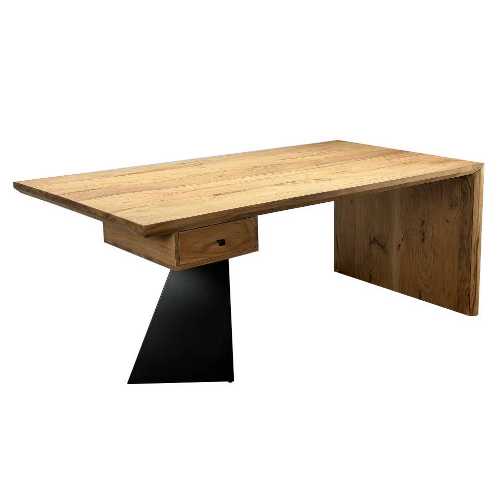 Moderner Design Schreibtisch aus Akazienholz und schwarzem Metallgestell – Rino