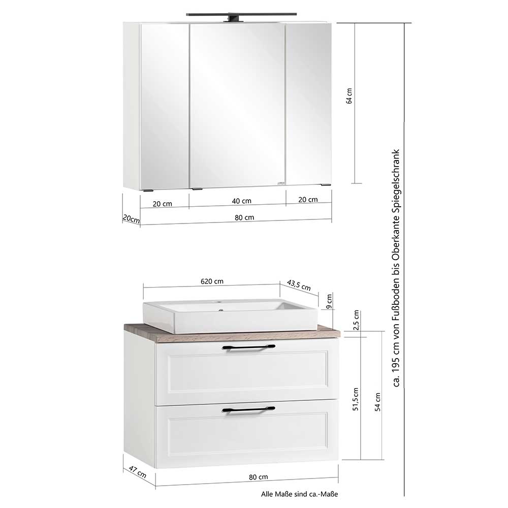Waschkonsole und Spiegelschrank Set - Gyatso (zweiteilig)