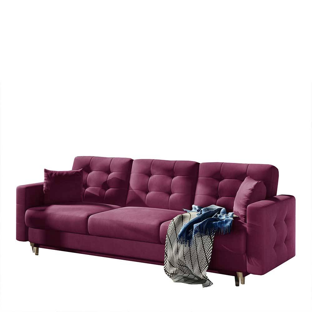 Modernes Sofabett in Bordeaux Rot Samt - Delphima