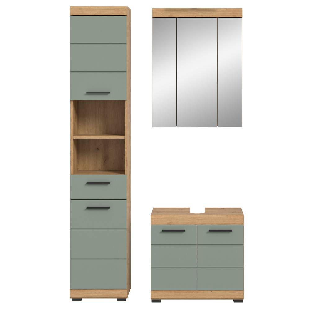 Waschplatz und Hochschrank Set in Salbei - Tamdato (dreiteilig)