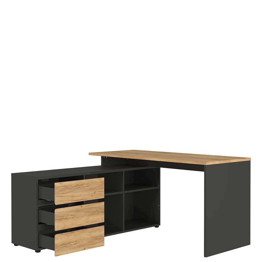 Schreibtisch mit Regal - 4 Fächer & 3 Schubladen - Contrage