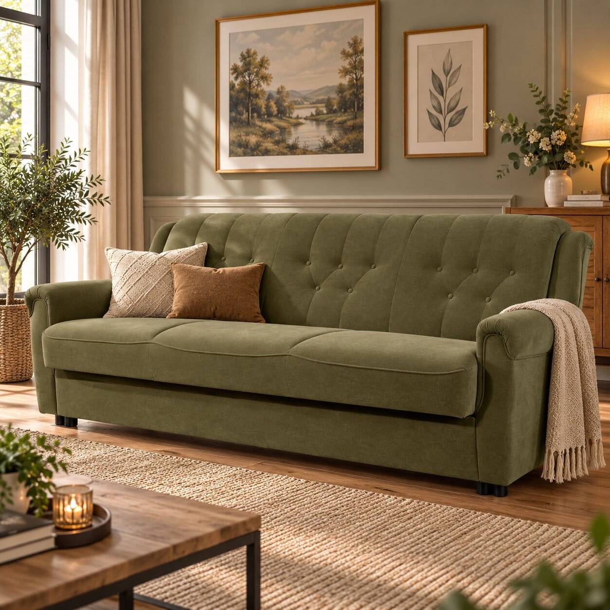 Dreisitzer Schlafsofa in Dunkelgrün - Ramira