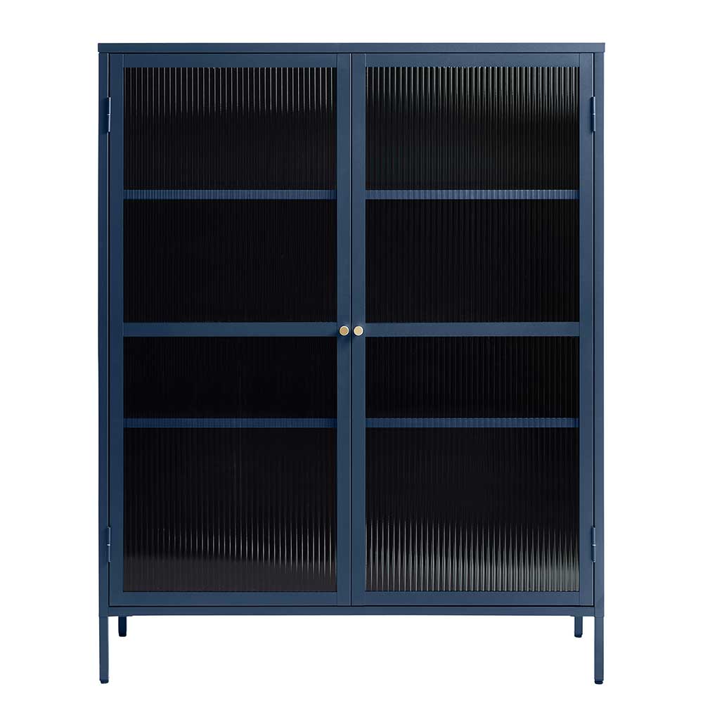 110x140x40 Blaues Stahl Highboard mit Glastüren - Atos