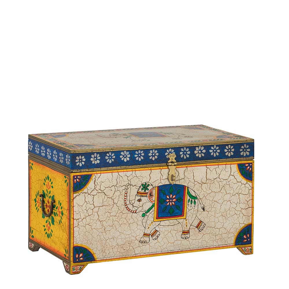 Bunte Orient Truhe mit Elefanten und blumigen Motiven - Sambo