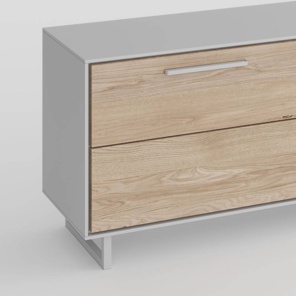 TV-Lowboard in Kreideweiß und Eiche Bianco - Loca