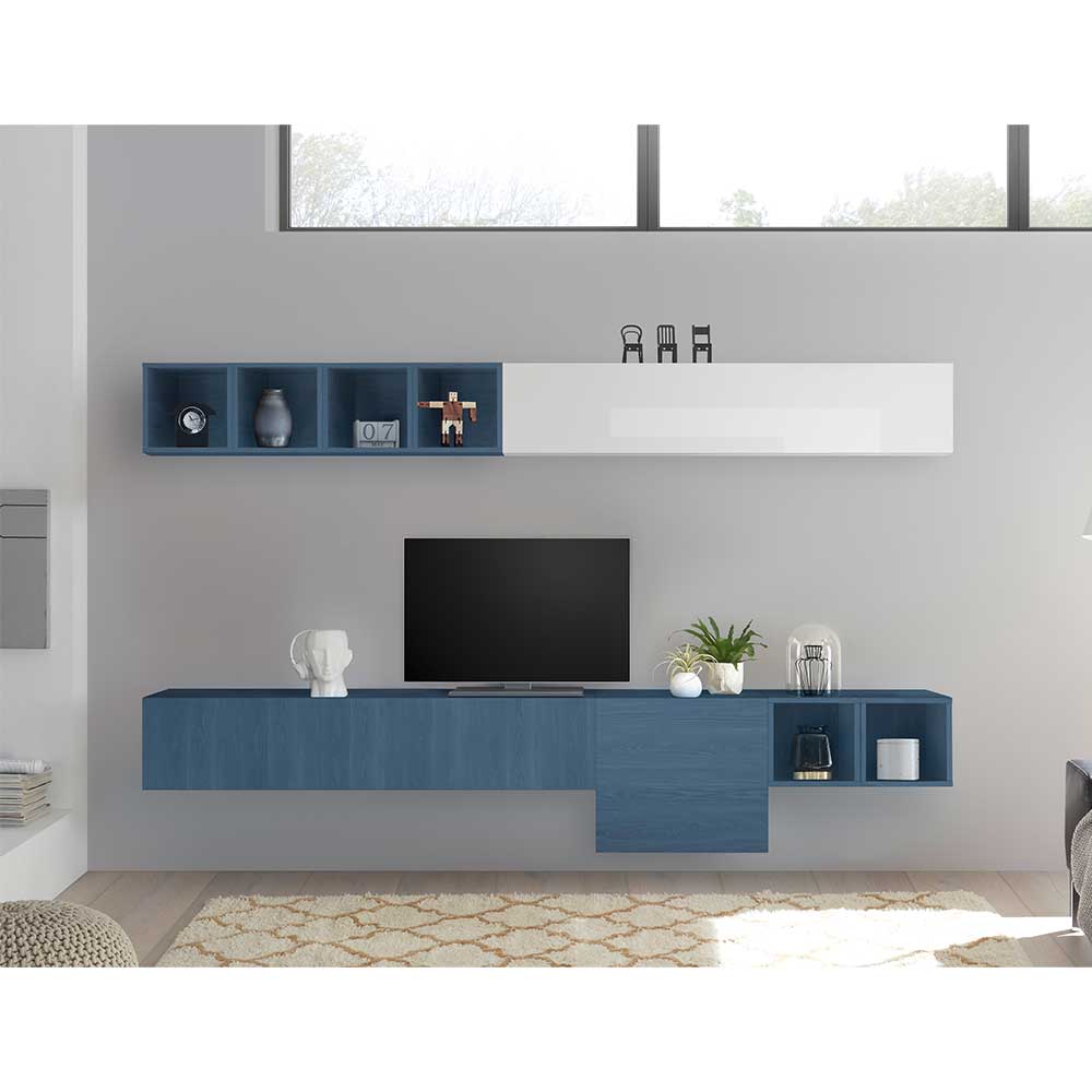 Tolle TV Wohnwand in Blau & Weiß - Asnes (neunteilig)