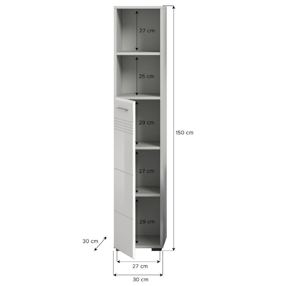 150 cm hoher Badschrank in Weiß - Queenlo