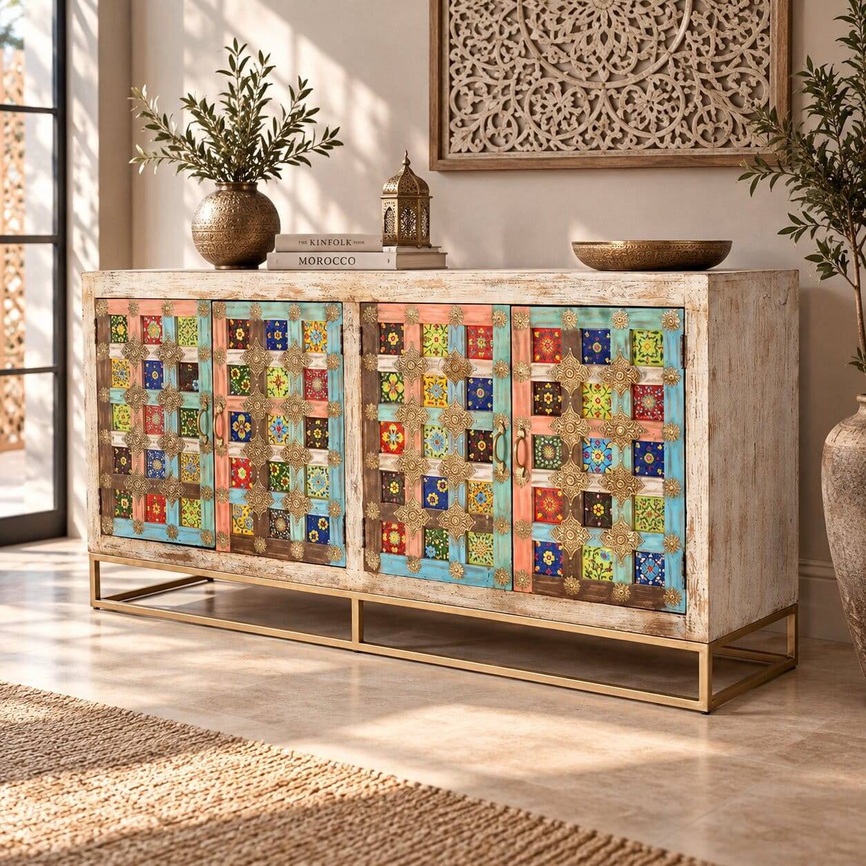 Oriental Design Sideboard mit bunten Keramik Kacheln - Jula