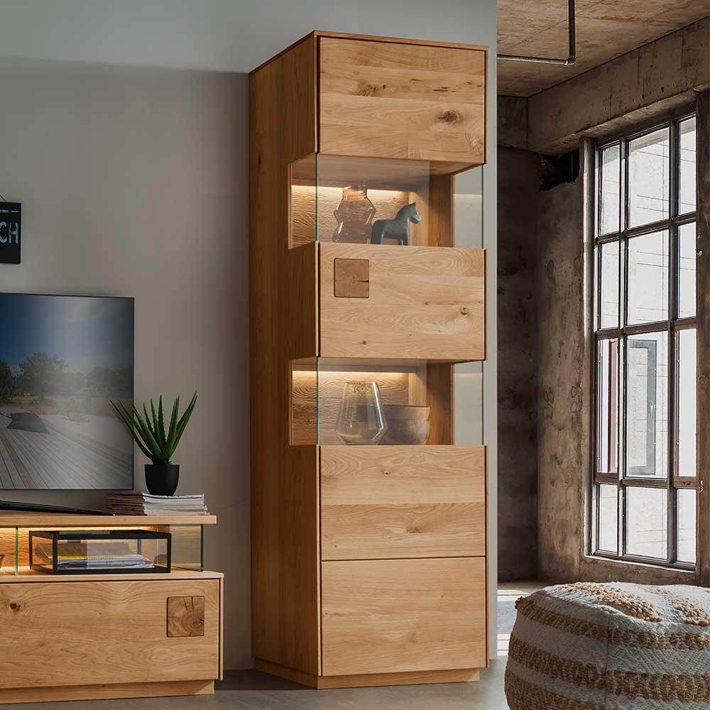 Moderne Wohnzimmervitrine aus Wildeiche Massivholz - Millena