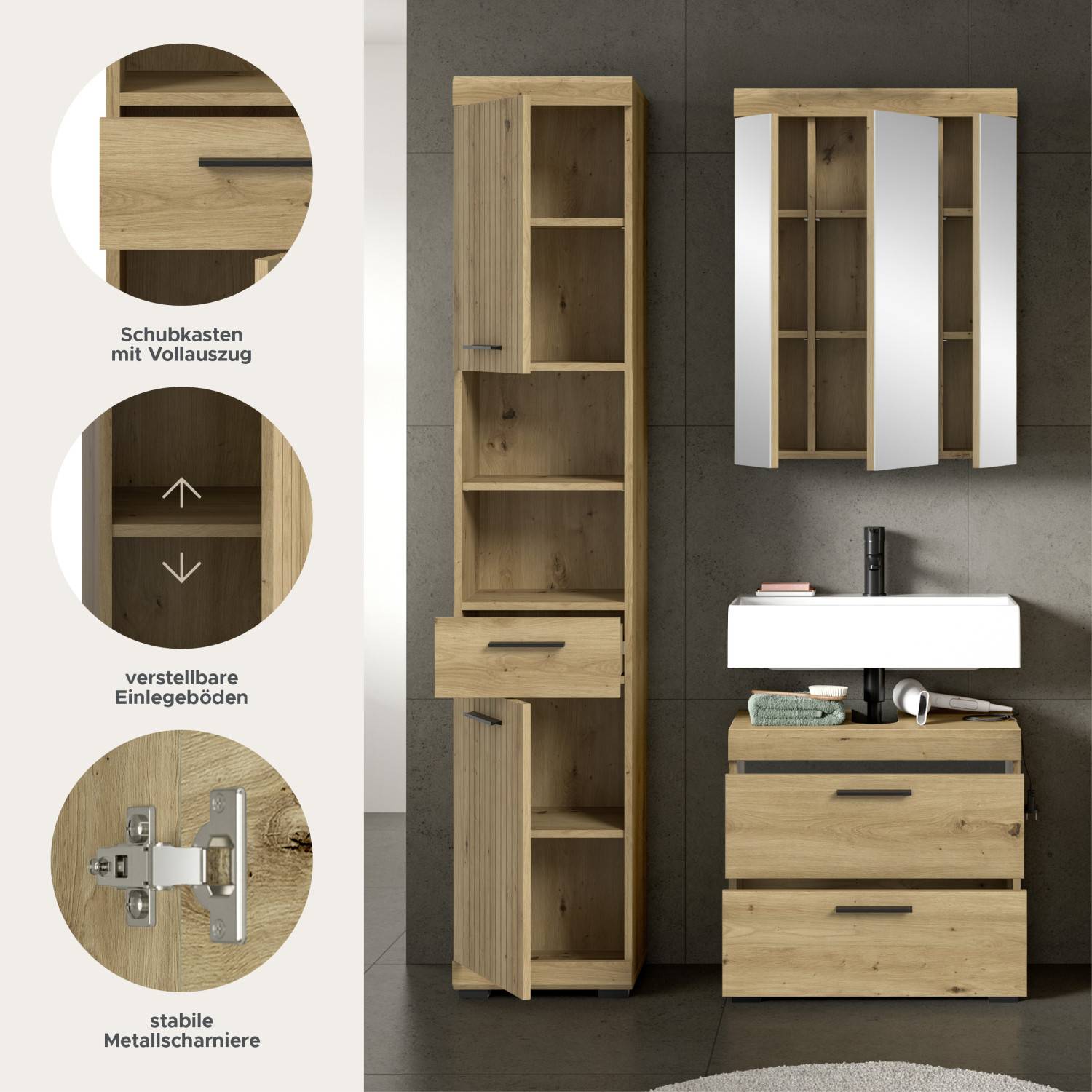 Funktionale Details wie Schubkästen mit Vollauszug und verstellbare Einlegeböden – Lasewood