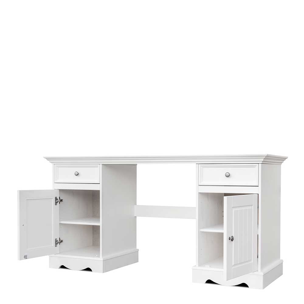 Landhaus Schreibtisch in Weiß lackiert - Indico