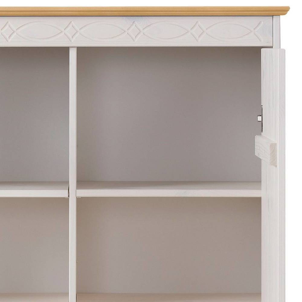 Highboard Vitrine in Weiß und Kiefer Honig - Zentra