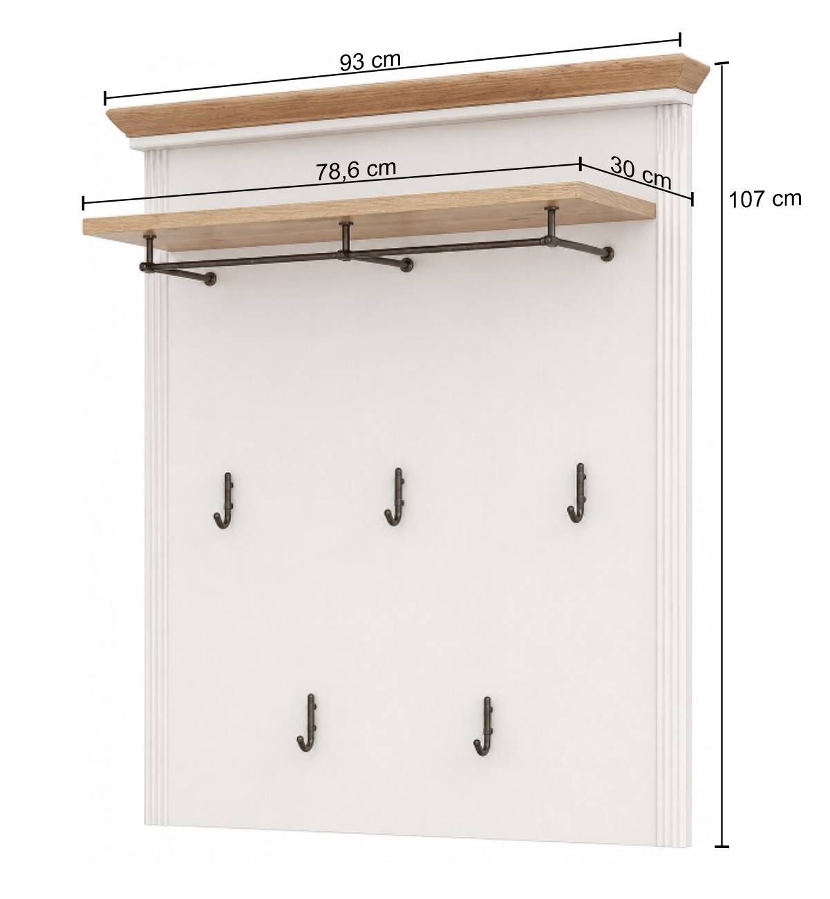 93x107x30 Landhaus-Garderobe mit 5 Halen - Nurelcas