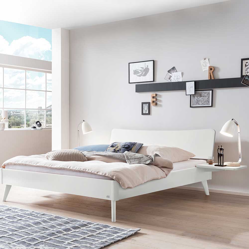 Buchenholz Bett in Weiß deckend lackiert - Intiatos