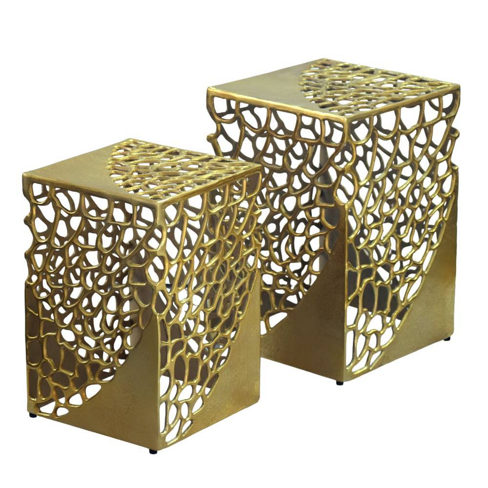 Rechteckige goldfarbene Couchtische mit Lochmuster im 2er-Set – Ortensia