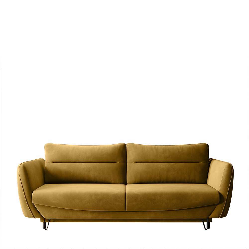 Dreisitzer Schlafcouch in Senfgelb Samt - Ombragon