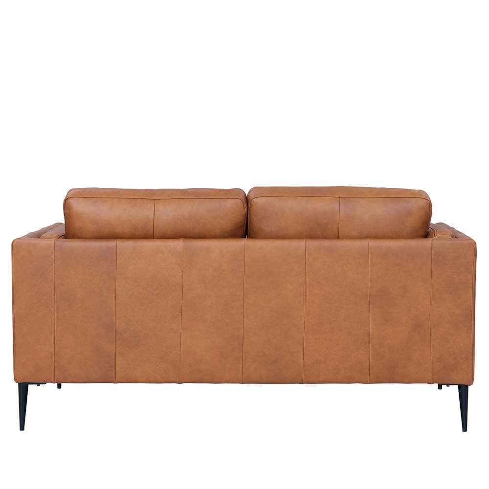 Rückseite des Zweisitzer Ledersofas in Cognac Braun – Lespavo