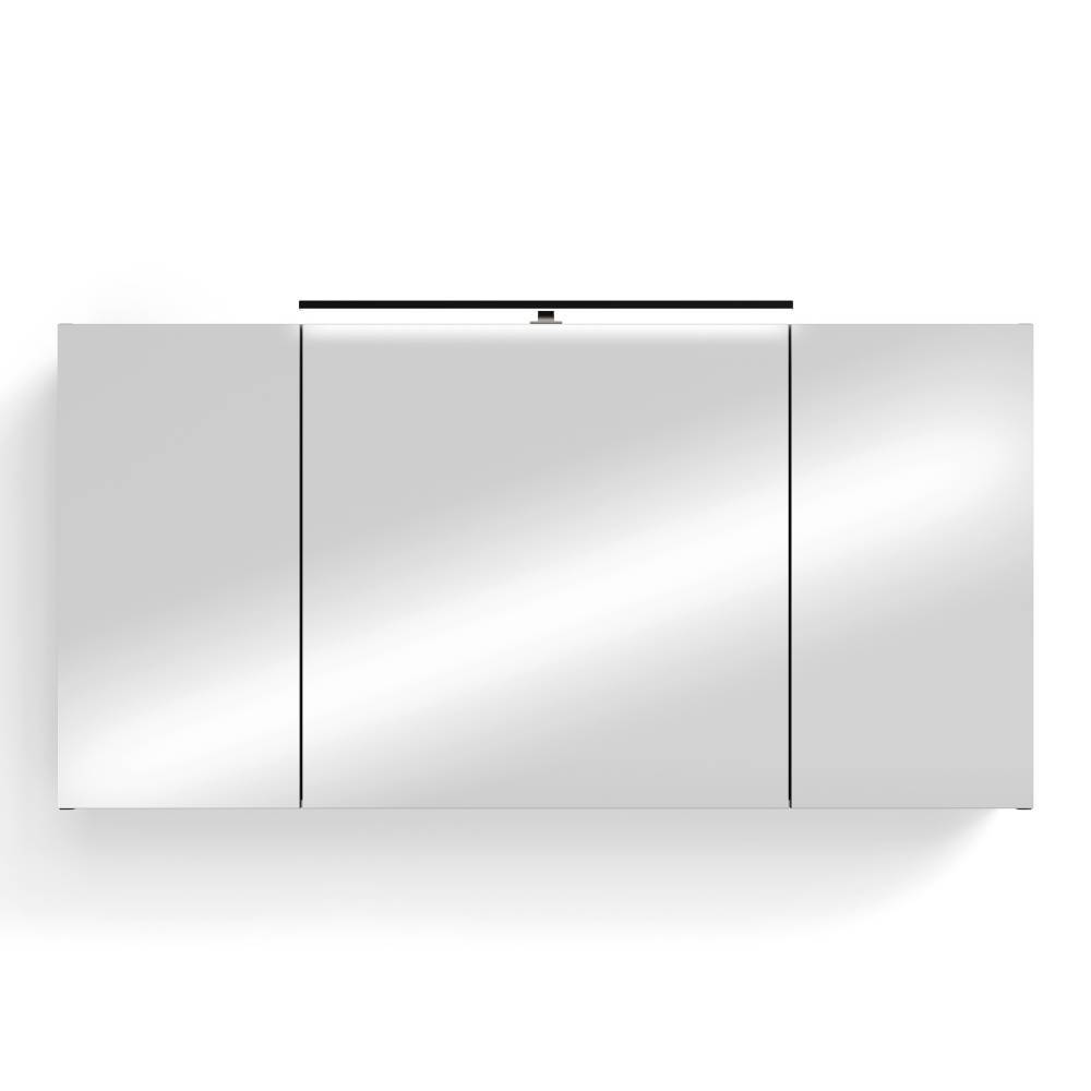 Breiter 120cm Bad-Spiegelschrank mit drei Spiegeltüren und integriertem LED Licht – Asta