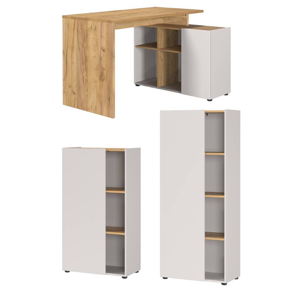 Büro Schreibtisch und Schrank Set - Chiron (dreiteilig)