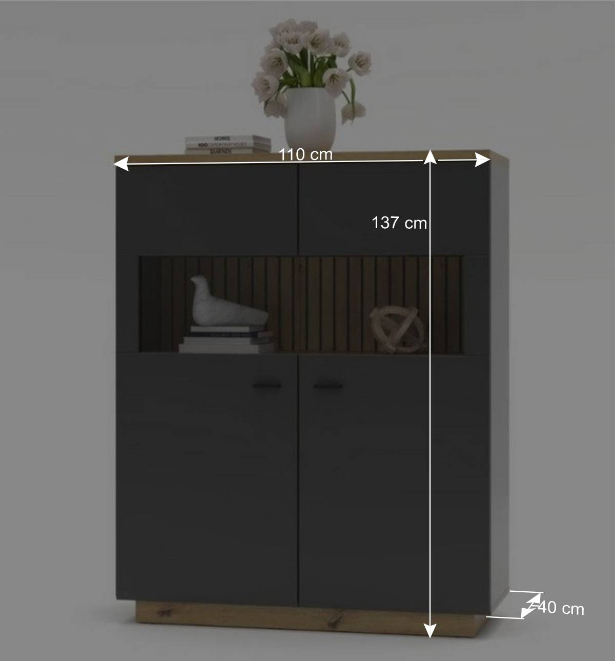 Highboard Vitrine in Dunkelgrau - Azar