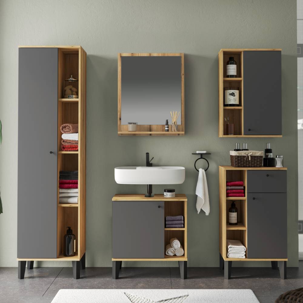 Kompletteinrichtung Badezimmer in Grau - Niniana (fünfteilig)